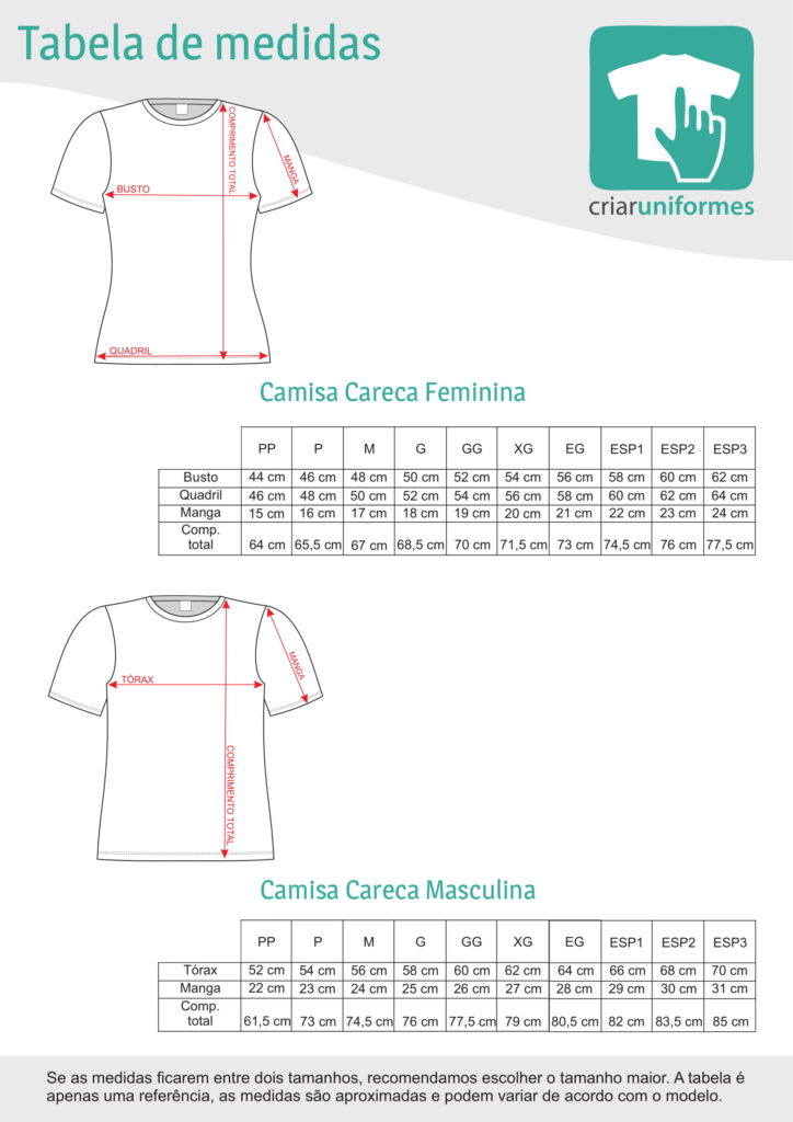 724px x 1024px - Tabela de Medidas - Criaruniformes